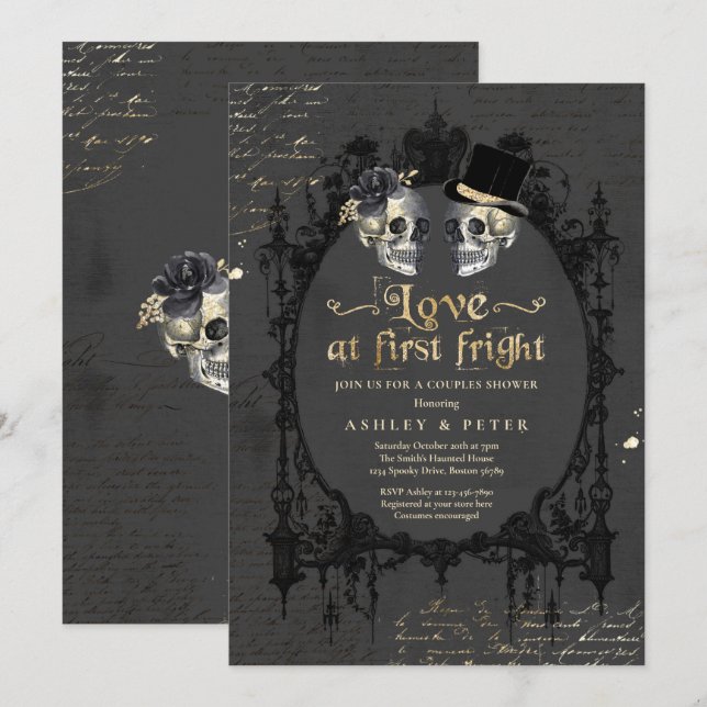  Halloween Couples Shower Engagement Gothic Skull  Invitation (Front/Back)