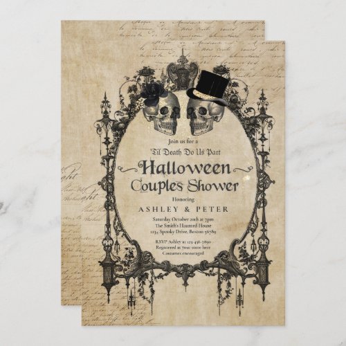  Halloween Couples Shower Engagement Gothic Skull Invitation