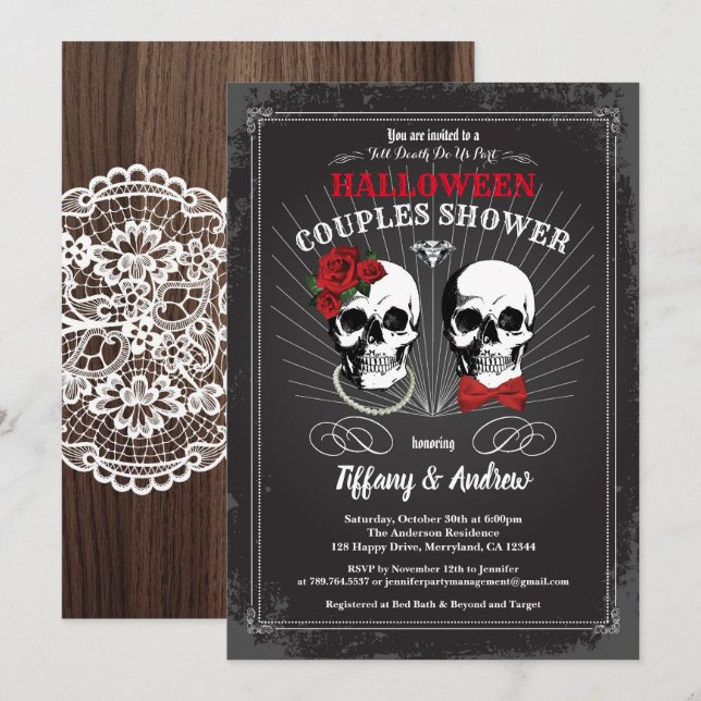 Halloween couples shower invitation. Black and red Invitation (Front/Back)