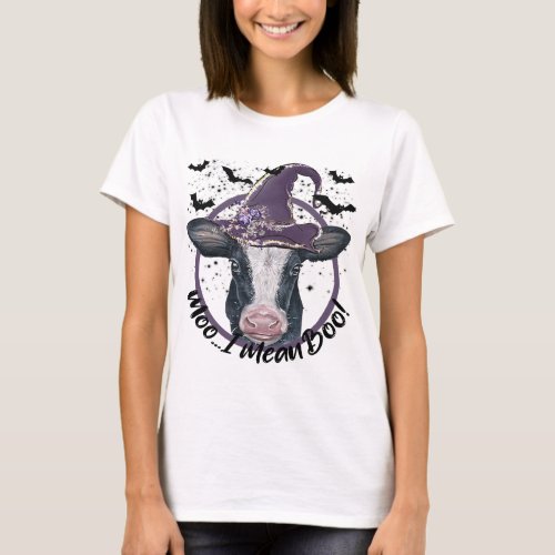 Halloween Cow Heifer Moo I mean Boo Highland Cow W T_Shirt