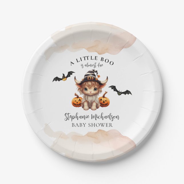 Halloween Cow Little Boo Baby Shower Paper Plates (Front)