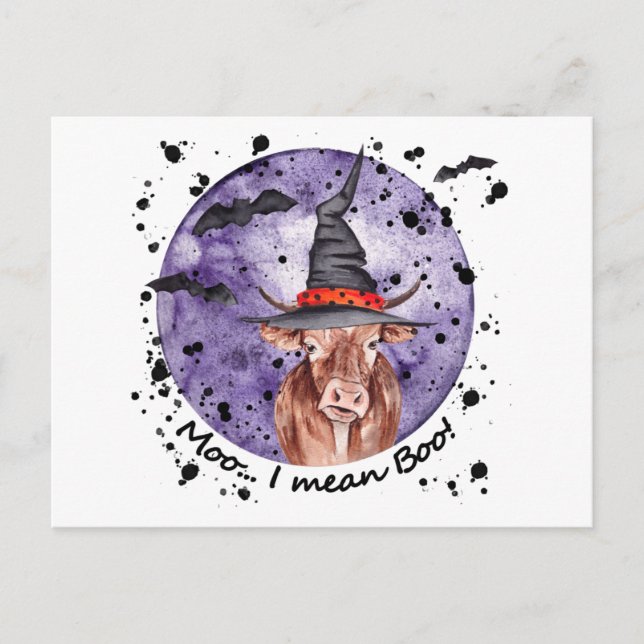 Halloween Cow Moo I Mean Boo Funny Postcard (Front)