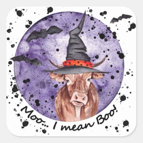 Halloween Cow Moo I Mean Boo Funny Square Sticker