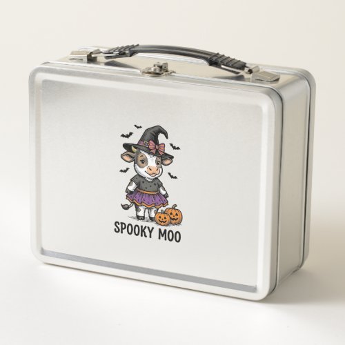 Halloween Cow Shirt Cute Witch Calf Engraving Art Metal Lunch Box