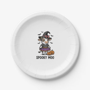 Halloween Cow Shirt Cute Witch Calf Engraving Art Paper Plates