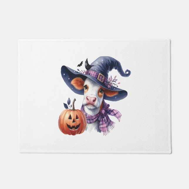 Halloween Cow with Fall Doormat (Front)