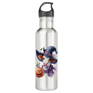 Halloween Cow with Fall Stainless Steel Water Bottle