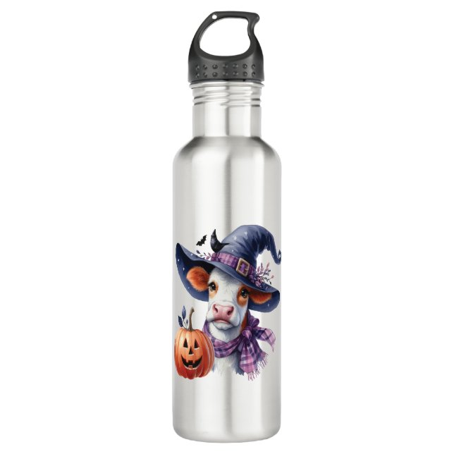 Halloween Cow with Fall Stainless Steel Water Bottle (Front)