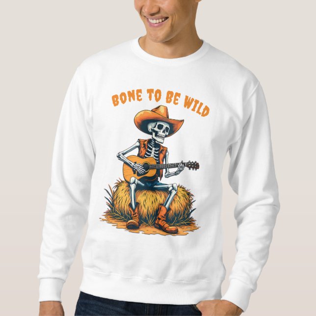 Halloween cowboy skeleton playing guitar sweatshirt (Front)