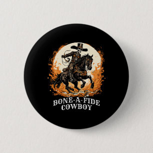 Halloween Cowboy Spooky Skeleton Rodeo Horse  Button