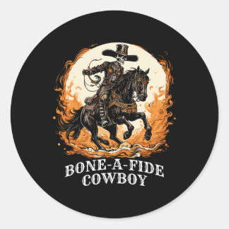 Halloween Cowboy Spooky Skeleton Rodeo Horse Classic Round Sticker