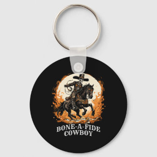 Halloween Cowboy Spooky Skeleton Rodeo Horse Keychain