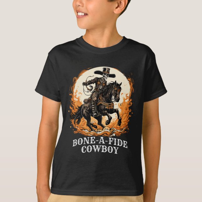 Halloween Cowboy Spooky Skeleton Rodeo Horse  T-Shirt (Front)