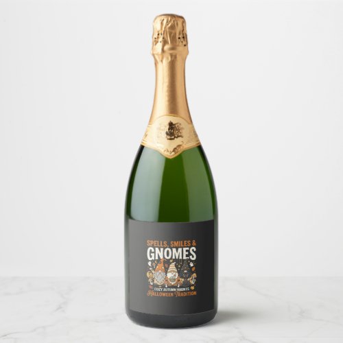 Halloween Cozy Gnome Gathering Sparkling Wine Label