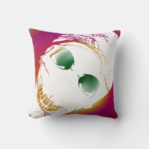 Halloween Cracked Skull with Magic Colors Throw Pillow