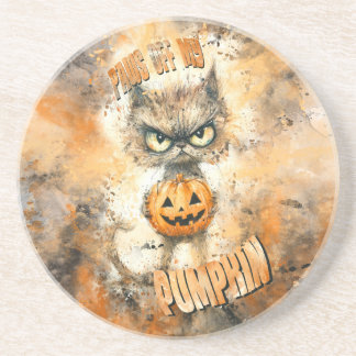 Halloween Cranky Cat With Pumpkin Coaster