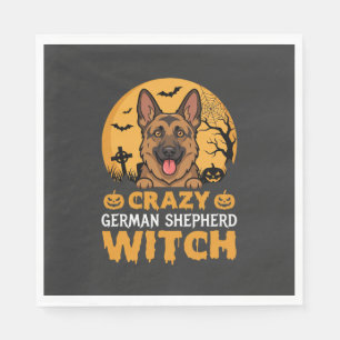Halloween Crazy German Shepherd Witch Design Napkins