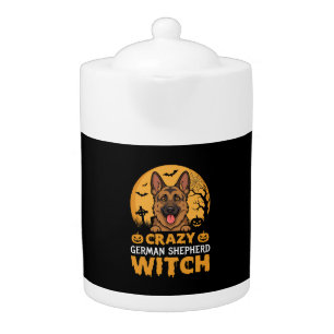 Halloween Crazy German Shepherd Witch Design Teapot