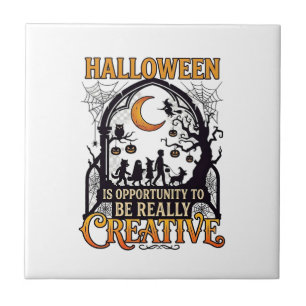 Halloween Creative Kids Silhouette Crescent Moon W Ceramic Tile