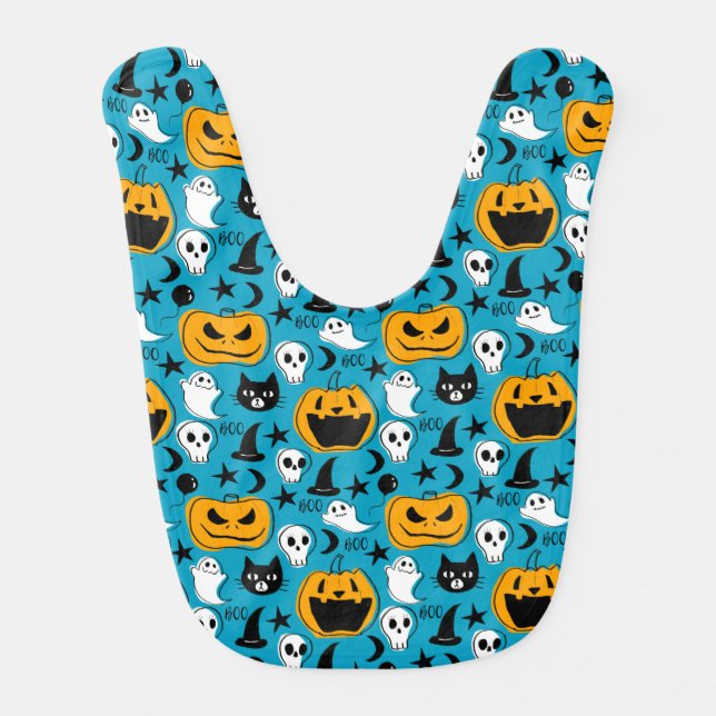 Halloween Creatures Illustration Pattern Baby Bib (Front)
