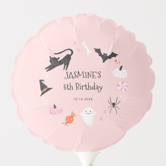 Halloween Creatures Pink Birthday Party Balloon (Front)