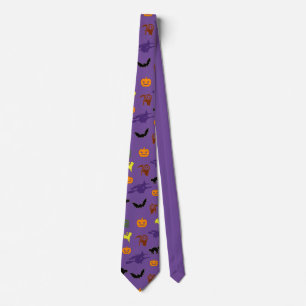 Halloween Creatures Witches Bats Pumpkins Cats Neck Tie