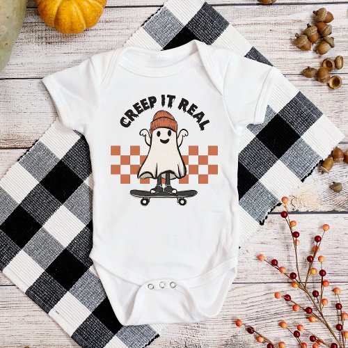 Halloween Creep It Real Cute Baby Ghost Skateboard Baby Bodysuit