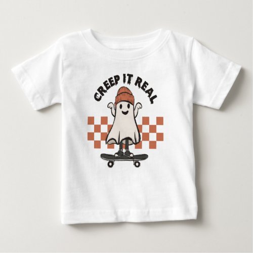 Halloween Creep It Real Cute Baby Ghost Skateboard Baby T_Shirt