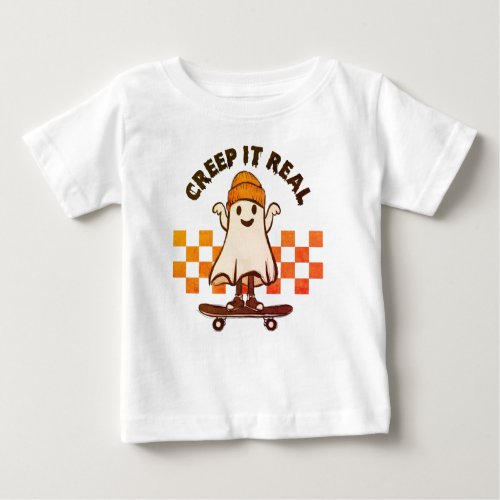 Halloween Creep It Real Cute Baby Ghost Skateboard Baby T_Shirt
