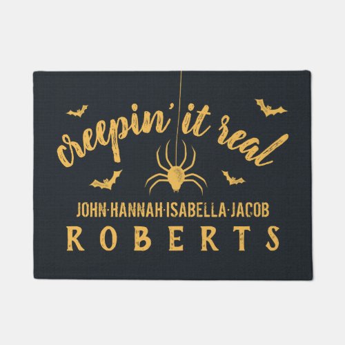 Halloween Creepin it Real Custom Rustic Spider Bat Doormat