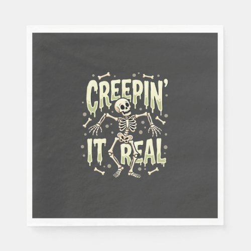 Halloween Creepin It Real Dancing Skeleton Design Napkins