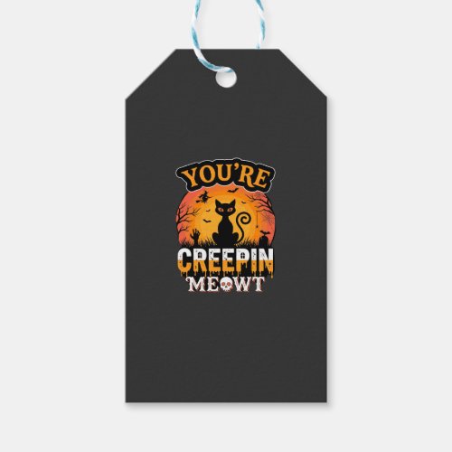 Halloween Creepin Meowt Black Cat Witch Design Gift Tags