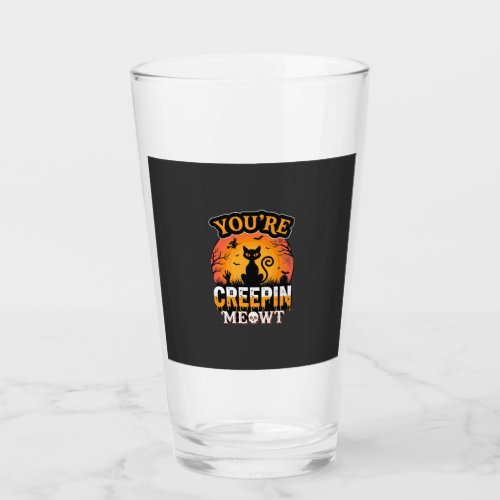 Halloween Creepin Meowt Black Cat Witch Design Glass