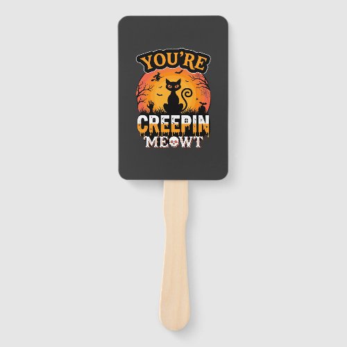 Halloween Creepin Meowt Black Cat Witch Design Hand Fan