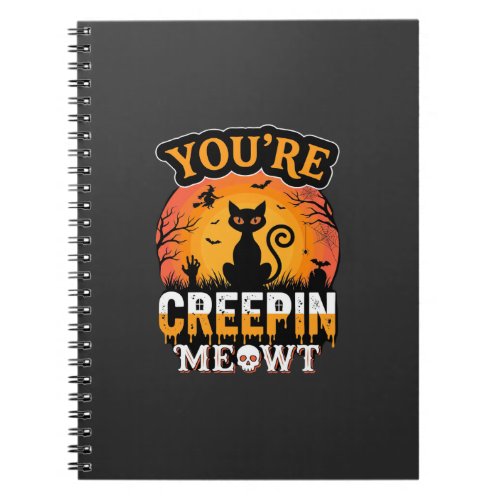 Halloween Creepin Meowt Black Cat Witch Design Notebook