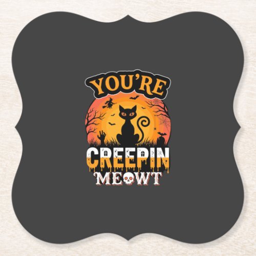 Halloween Creepin Meowt Black Cat Witch Design Paper Coaster
