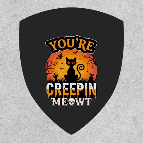 Halloween Creepin Meowt Black Cat Witch Design Patch