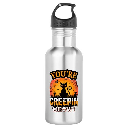 Halloween Creepin Meowt Black Cat Witch Design Stainless Steel Water Bottle