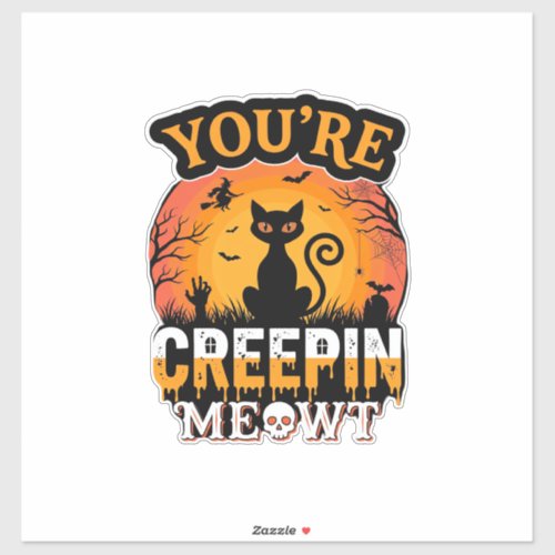 Halloween Creepin Meowt Black Cat Witch Design Sticker
