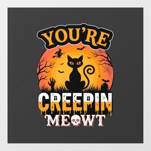 Halloween Creepin Meowt Black Cat Witch Design Window Cling