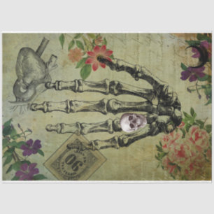 Halloween Creepy Anatomy and Pink Flowers Ephemera Tissue Paper