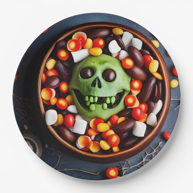 Halloween Creepy Candy Bowl Paper Plates (Front)