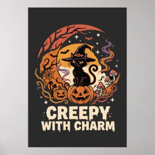 Halloween Creepy Charm Cat Poster