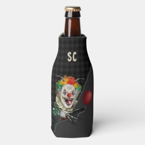 Halloween Creepy Clown Scary Circus Monogrammed Bottle Cooler