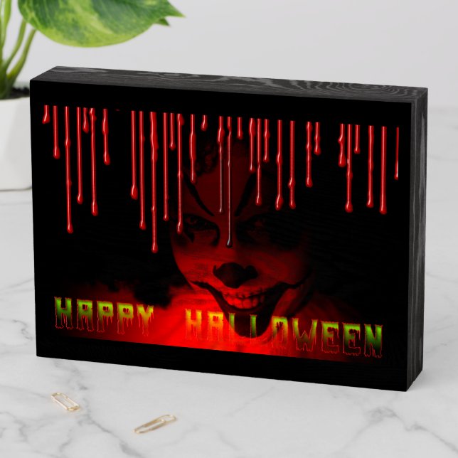 Halloween Creepy Clown Wooden Box Sign (In Situ Horizontal)
