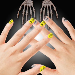 Halloween Creepy Crawlers Yellow Grey Minx Nail Art
