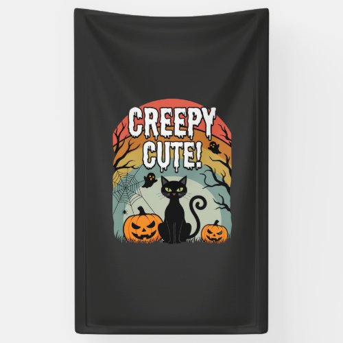 Halloween Creepy Cute Black Cat Pumpkin Design Banner
