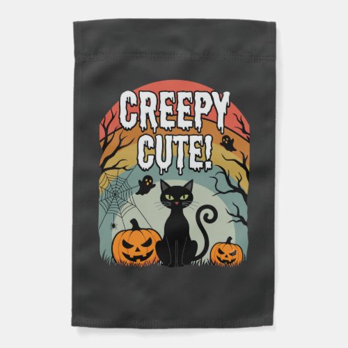 Halloween Creepy Cute Black Cat Pumpkin Design Garden Flag