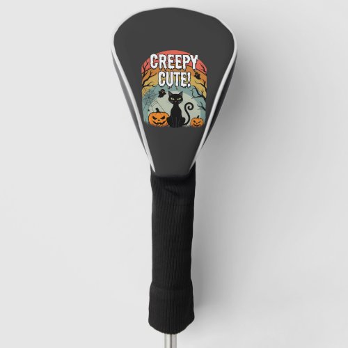 Halloween Creepy Cute Black Cat Pumpkin Design Golf Head Cover