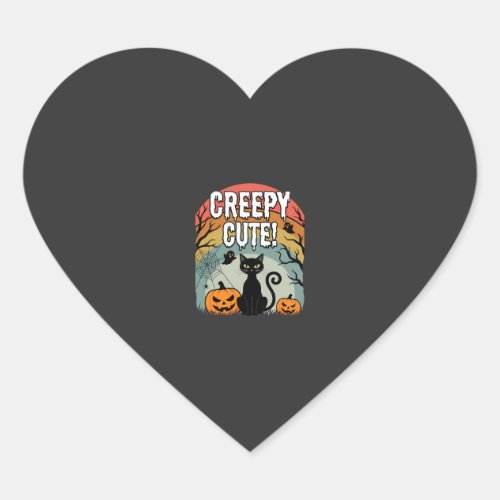 Halloween Creepy Cute Black Cat Pumpkin Design Heart Sticker